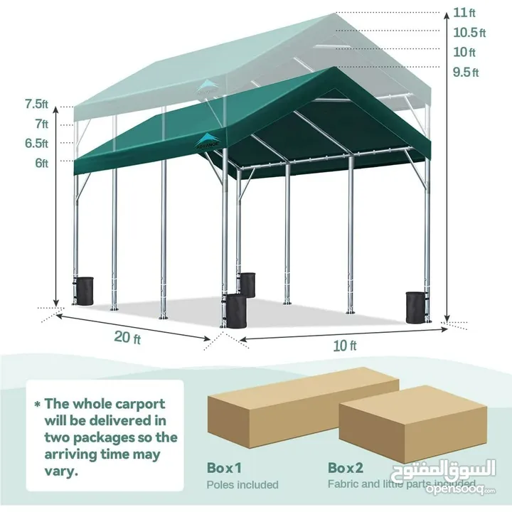 ADVANCE OUTDOOR Upgraded 10'x20' Steel Carport with Adjustable Height (Made in USA)