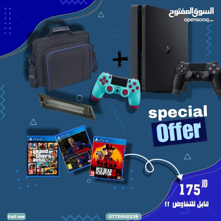 بلاستيشن 4 سليم 500gb  ا ps4 slim 500gb  للبيع في ( 175 دينار فقط !! )