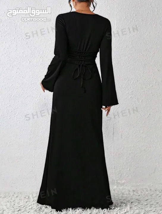 New Lace-Up Black Maxi Dress / L