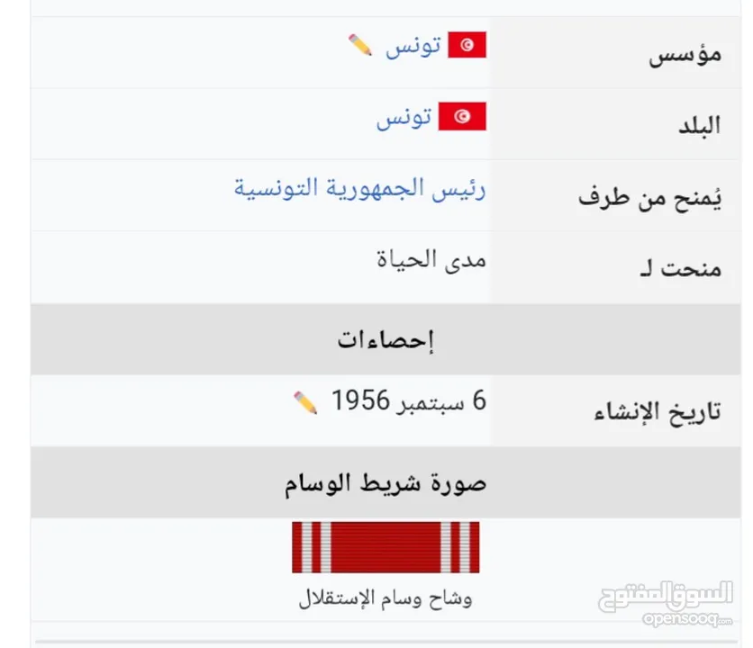 وسام استقلال جمهورية تونس سلمت فقط لخمسة أشخاص بالعالم