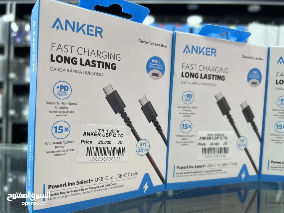 Anker Caple C to C وصلة شحن انكر تايب سي  تعمل على اجهزة سامسونج جميعها مع اجهزة ايفون من فئة ال 15