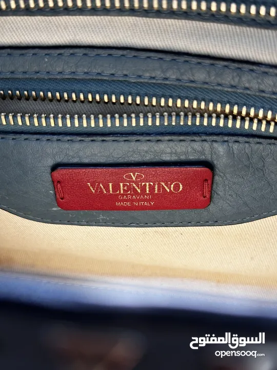 VALENTINO GARAVANI Rockstud Small leather tote bag ( Cadet Blue 5)