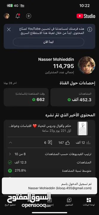 قناة يوتيوب 114 الف مشترك