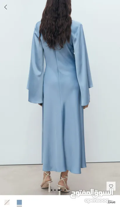فستان ازرق طويل للمحجبات ساتان سهرة ناعم جدا long maxi blue dress from mango NEW