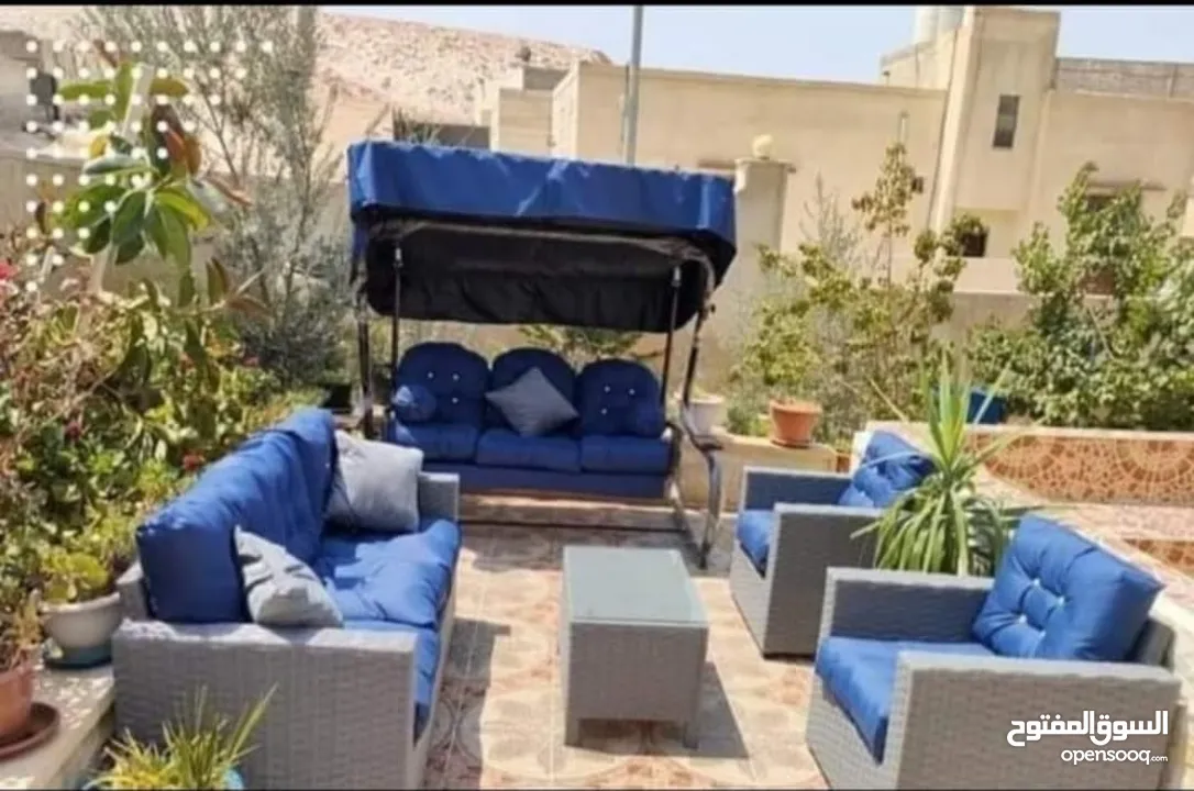 مراجيح ثلاثية وثنائية ورباعية واطقم رتان 5 و7 مقاعد واطقم كنب حديد قوية وعش البلبل حجم جامبو رائعة