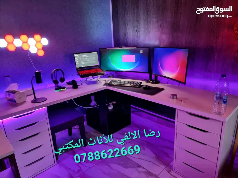 طاولة مكتب جيمنج زاويه مميزة بعدة الوان وقياسات حسب طلبك التوصيل والتركيب مجاني لعمان والزرقاء
