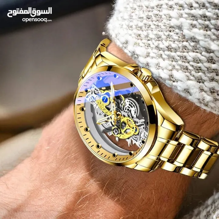 Luxury Men Golden Skeleton Automatic Quartz Wrist Watches