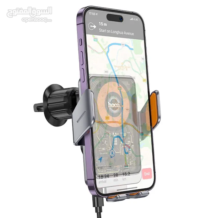 Hoco HW7 Car Holder with Wireless Charger شاحن لاسلكي للهاتف من شركة هوكو  شحن سريع 15 واط 15w charg