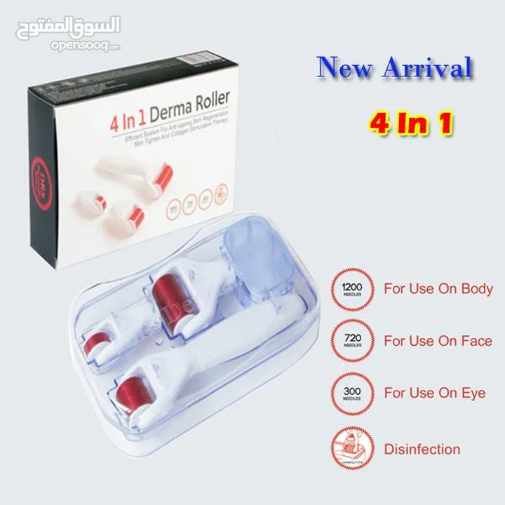بكج اداه ديرما رولر تيتانيوم 4 في 1 و كريم الكولاجين ديرمارولر مقاسات Derma Roller