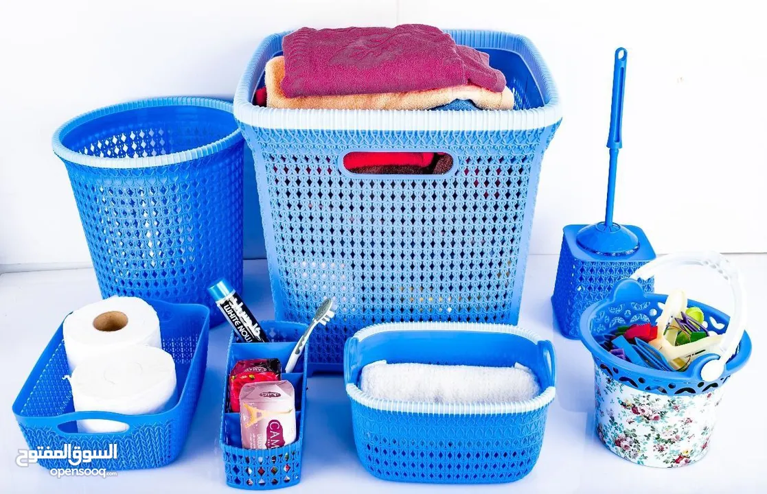 طقم غسيل ويزو 7 قطع مكون من طبق غسيل كبير طبق غسيل صغير سبت مشابك فرشة تواليت بالقاعده .