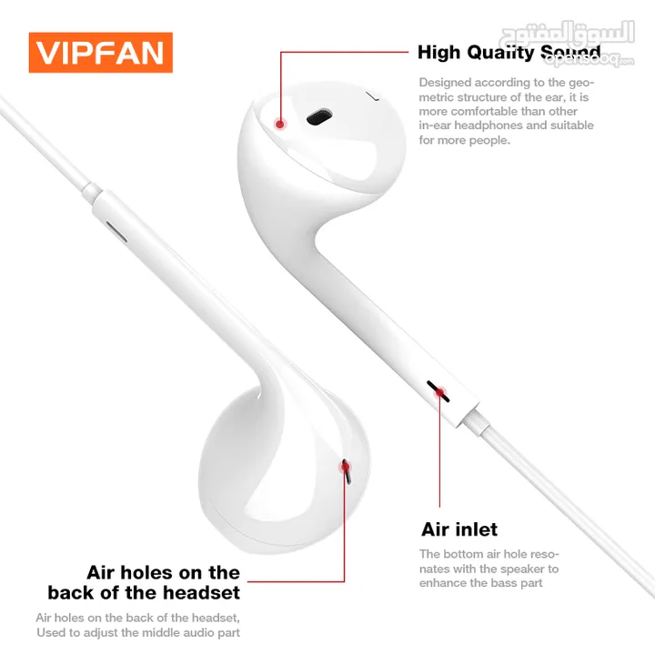 سماعه اذن اصلي  مدخل AUX 3.5 عالي الجودة  AUX Input VFan M04 Earphone Original Lightning Chip
