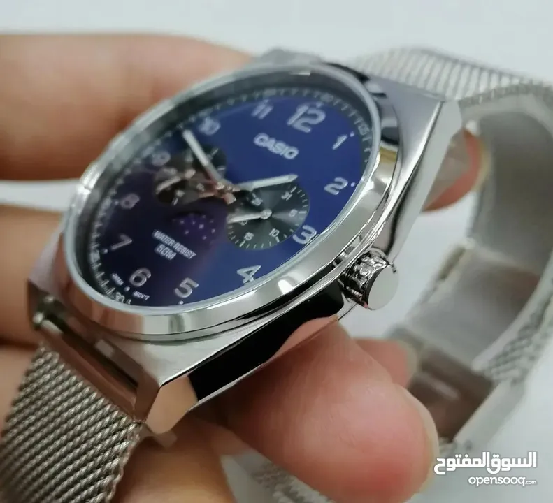 ساعة كاسيو ياباني أصلي  لون أزرق نيلي سير ستيل+  ضد الماء+ غير مستخدمه+ علبه الشركه  