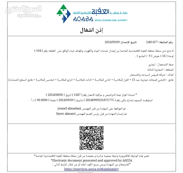 بناية تجارية في العقبة. تصلح مشروع شقق فندقية سياحية