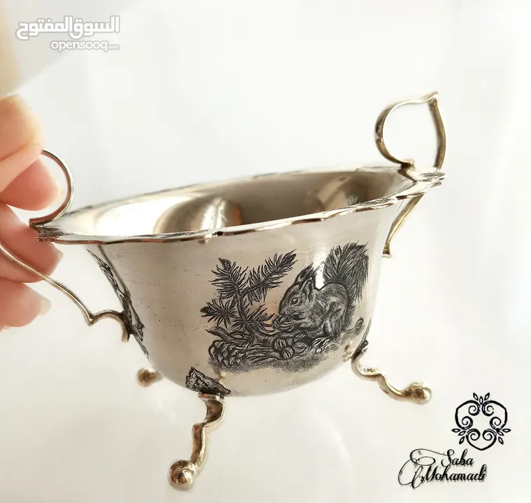 Handicraft Engraved Candy pot /وعاء الحلوى منقوشة يدوي مطلي بالفضة