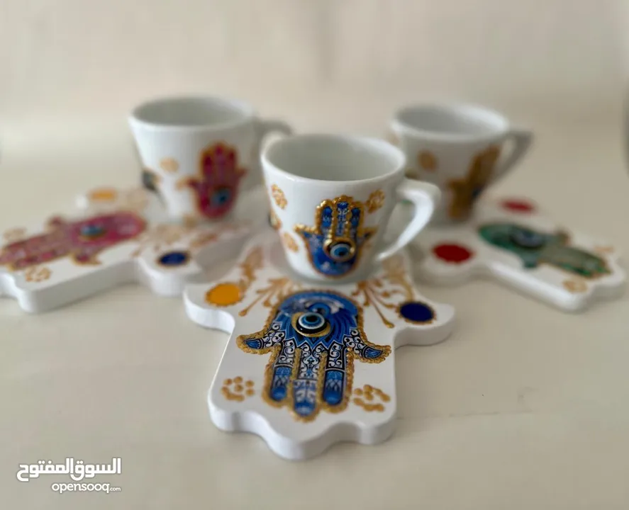 Arabic Coffee Cup & Saucer Set, Painted for sale