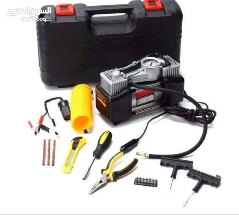 وفرنالكم صندوق مستلزمات السيارة تحتوي الشنطة على منفاخ سيارة جبار برأسين المنيوم اصلي2 سلندر