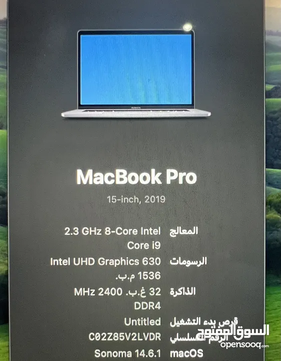 Apple MacBook Pro 15-inch model 2019 TouchBar Intel core i9 2.30Ghz 512GB uhd graphics 630 1563mb