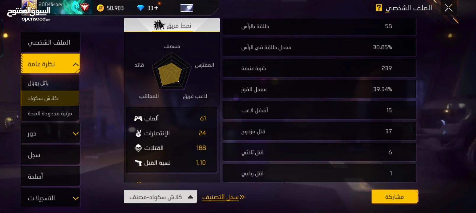 حساب فري فاير لفل 50 للبيع