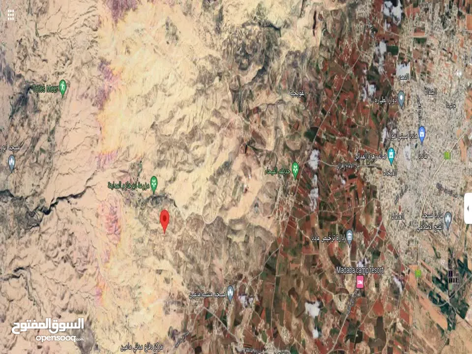 مادبا ماعين قطعة أرض زراعية مميزة مطلة على البحر الميت والضفة الغربية بمساحة 21 دونم