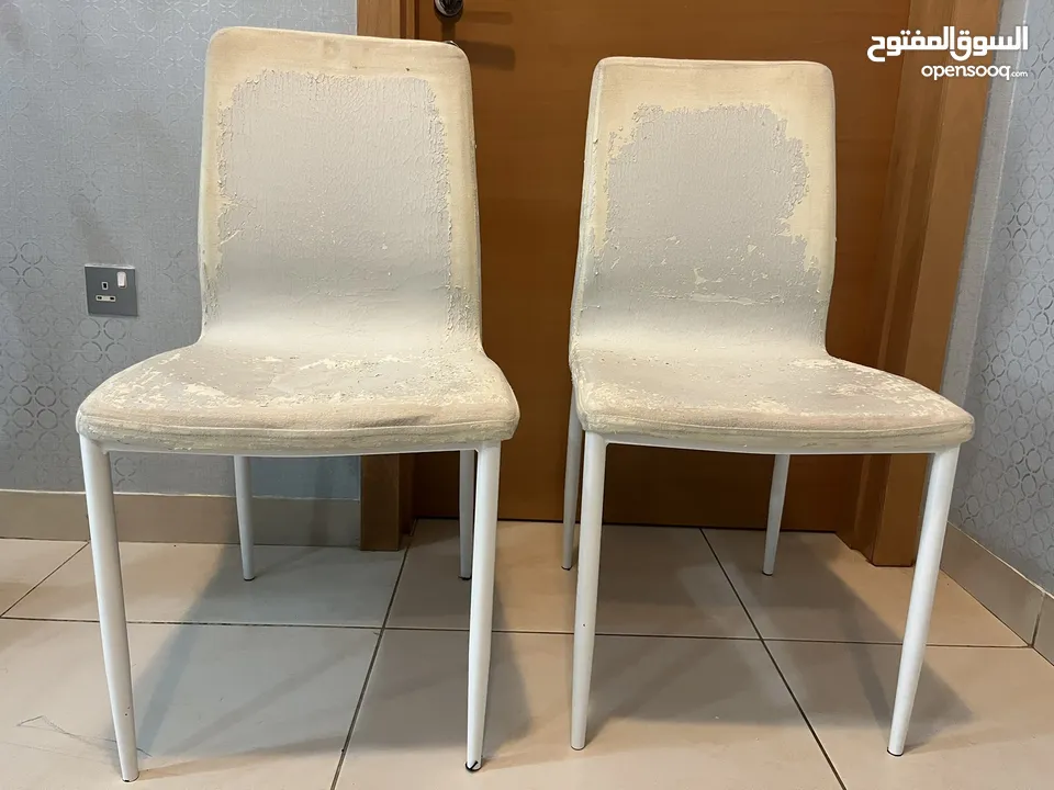 2 chairs white color metal frame