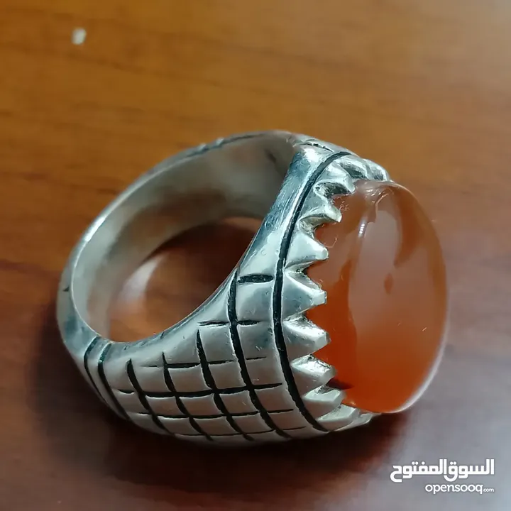 خاتم فضة صياغة ايراني عقيق برتقالي