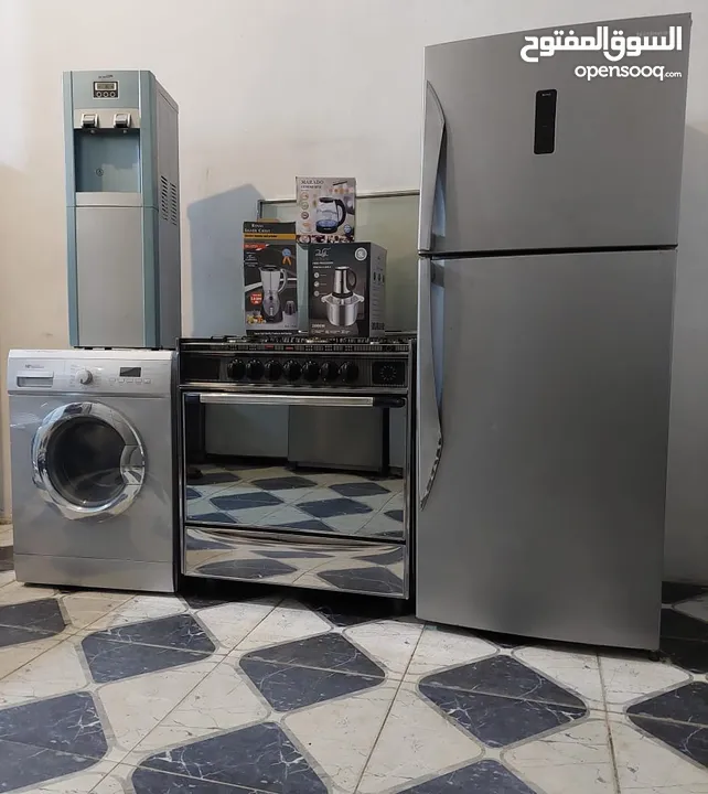 بكج عرسان مستعمل 7 قطع  ثلاجه 22قدم نوع ناشونال  غاز يونفيرسال ايطالي مجدد كامل 5 عيون غساله ناشونال