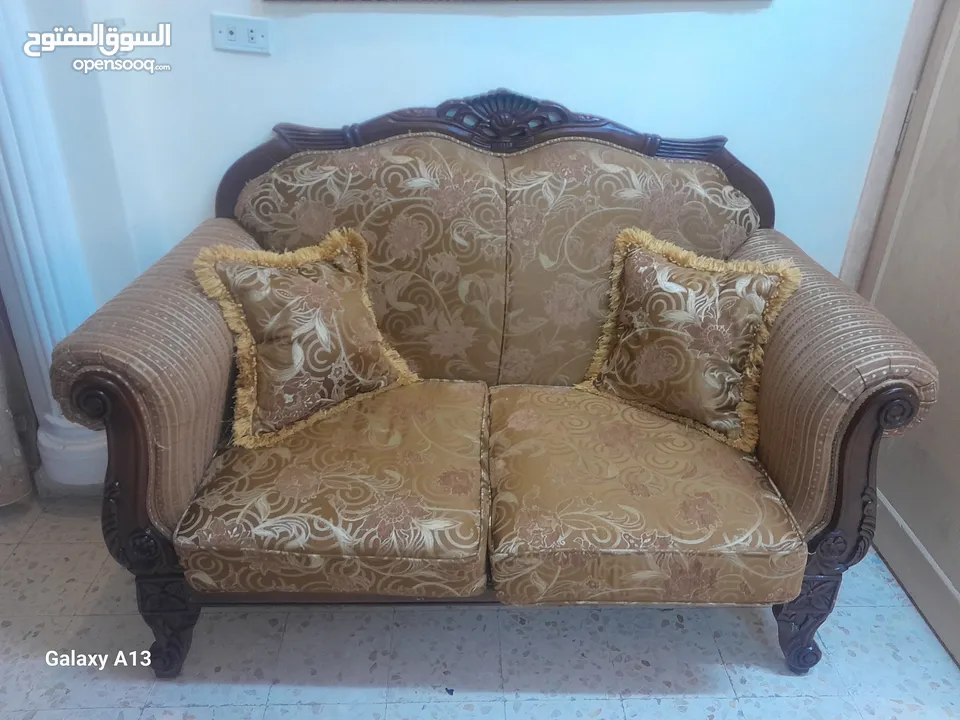 طقم كنب ضيوف خشب زان وقماش تقيل جديد 9 مقاعد مو 7 ومنجد داخلي جديد خشب بدل القشاط