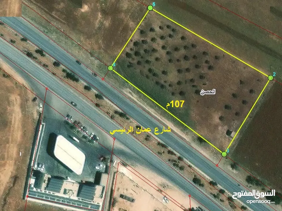 ارض تجارية 6432متر في الحصن ضمن حوض المومنية تقع على الشار ع الرئيسي اربد عمان