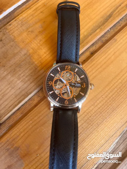 ساعة clark ford اوتماتيك سويسرية بحالة الوكالة كستك جلد أصلي مقفل مكينة مكشوفة بسعر مغري