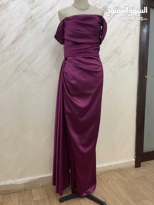 فستان سهره عنابي أوف شولدر