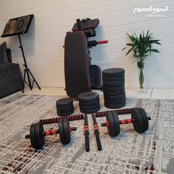 جهاز Gym رياضي متكامل لجميع التمارين مع بارين ودنابل و  67.5 كيلو اوزان