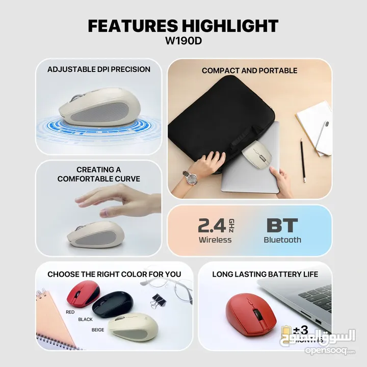 FANTECH W193D GO Dual Mode Wireless Mouse - Black ماوس فانتيك بلوتوث و وايرليس