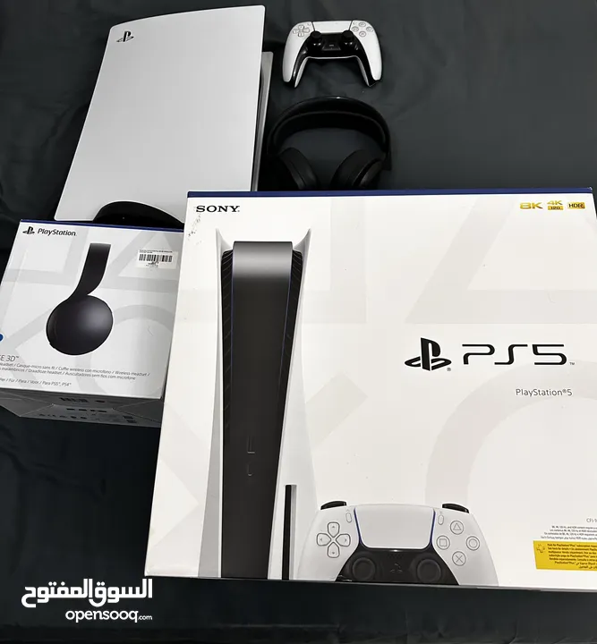 Ps5 with controller and 6games and gaming curve screen 32 inch and ps headset and gaming speakers