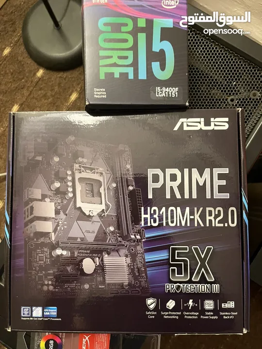 قطع كمبيوتر   CPU Core i5 9th Gen + Motherboard ASUS + HyperX Fury 8GB RGB x2