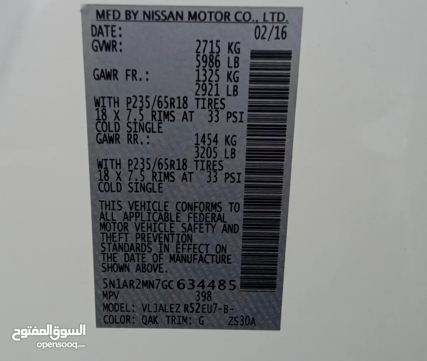 Nissan Pathfinder SV V6 3.5L Model 2016