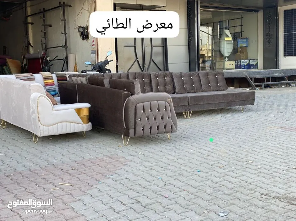 ديوان استندرعشرمقاعد قماش قديفه   وكتان مع الكوشات 550   ضمان 5سنوات   توصيل بغداد مجاني محافضات الق