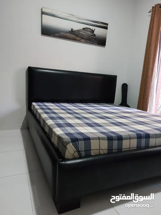 King Size Bed frame with mattress and side Tables and 4 carpets