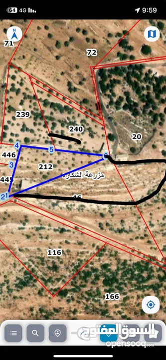 ارض للبيع 4300م على القوشان وعلى الواقع 12دونم متواجد بيت مساحة 380 متر طابقين +خزان يتسع50 متر