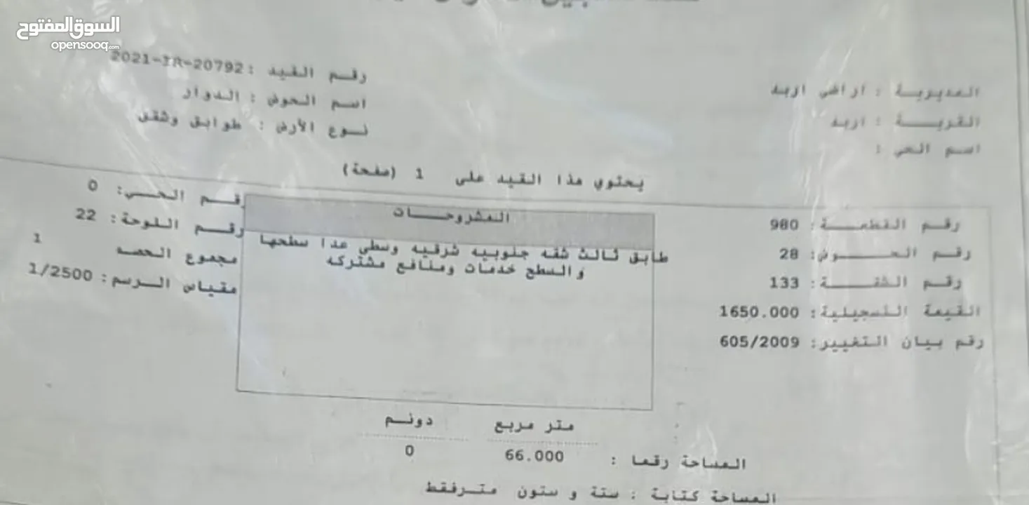 شقة مفروشة للبيع المستعجل بداعي السفر في إربد شارع الجامعة