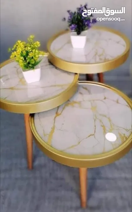 طاولات سرفيس 3D  زجاج حجم الكبير قطر 40سم نظام تركي  متوفر الوان  3 قطع