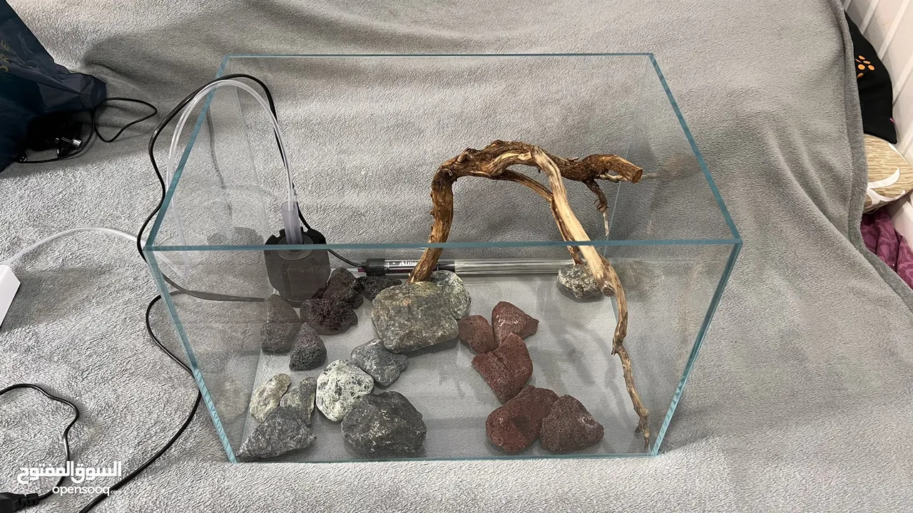 Fish aquarium with free heater, filter and rocks