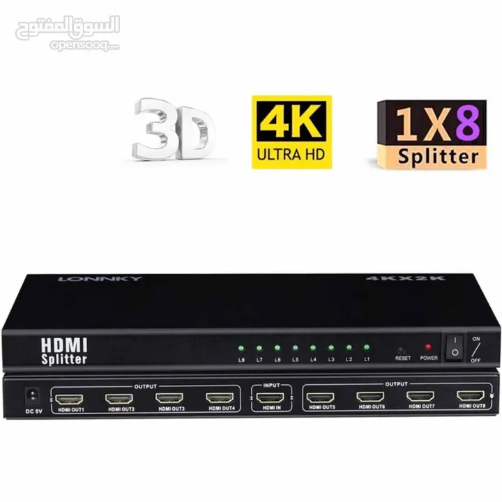 موزع لشاشات عرض متعددة HDMI Splitter 1 IN 8 OUT 8P 4K UHD