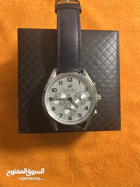 ساعة بولو رجالية B.H. Polo Club Matteo Multifunction Dark Blue Leather White Dial For Men