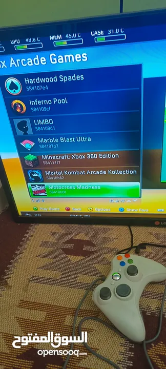 جهاز اكس بوكس 360 مهكر مع ايدتين مع أكثر من 150 لعبه مع جميع الكوابل الخاصه بالجهاز