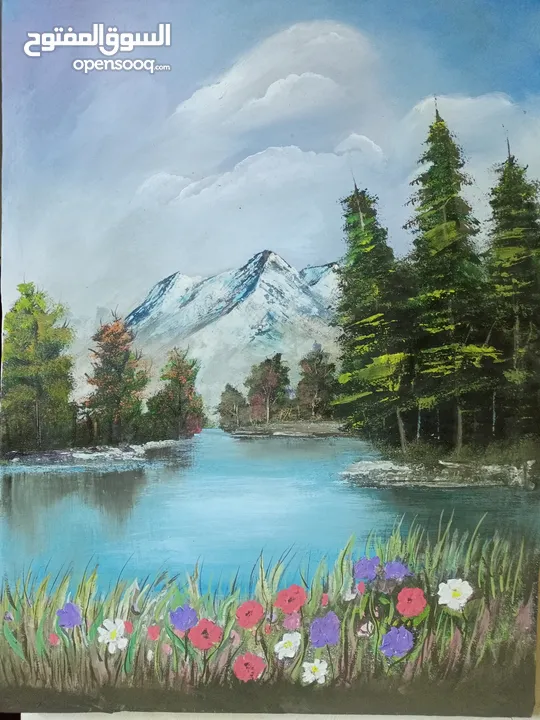 لوحات فنية طبيعة عدة مقاسات رسم يدوي