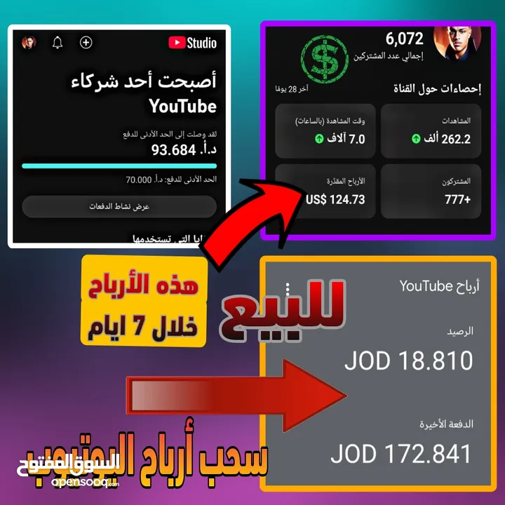 قناة يوتيوب مفعلة ربح للبيع بسعر مغري ومناسب