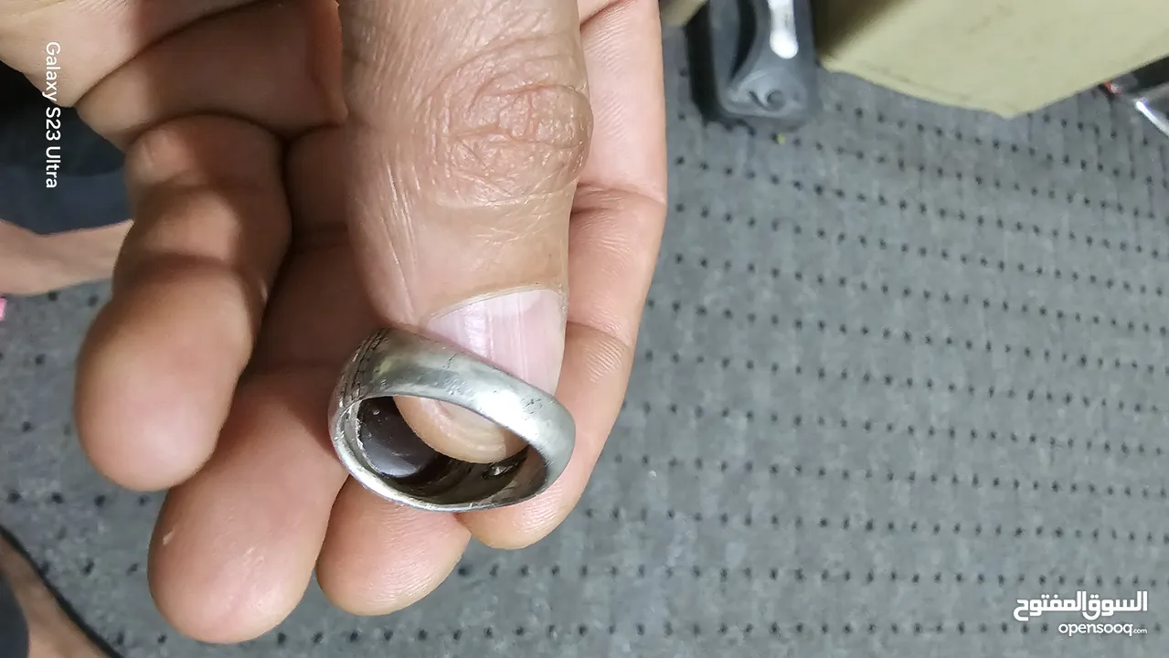 خاتم فضه اراني مقاس 23 22 حجر عقيق