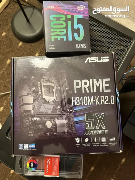 قطع كمبيوتر   CPU Core i5 9th Gen + Motherboard ASUS + HyperX Fury 8GB RGB x2