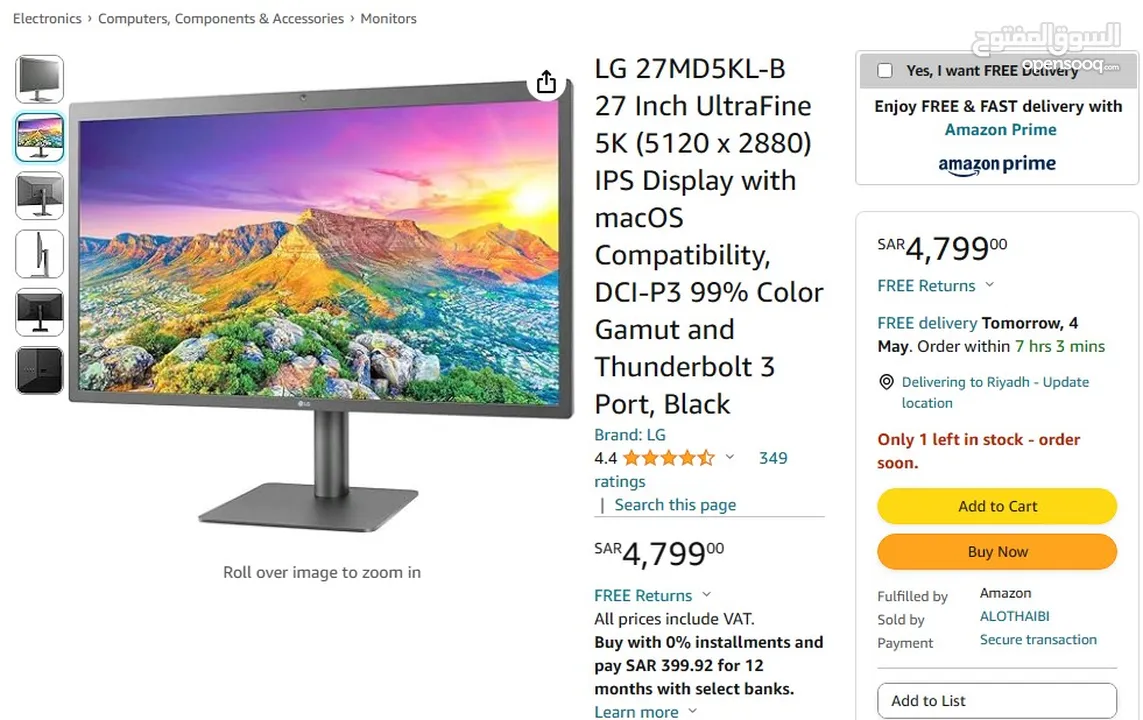 LG 27MD5KL-B 27 Inch UltraFine 5K Display with macOS Compatibility