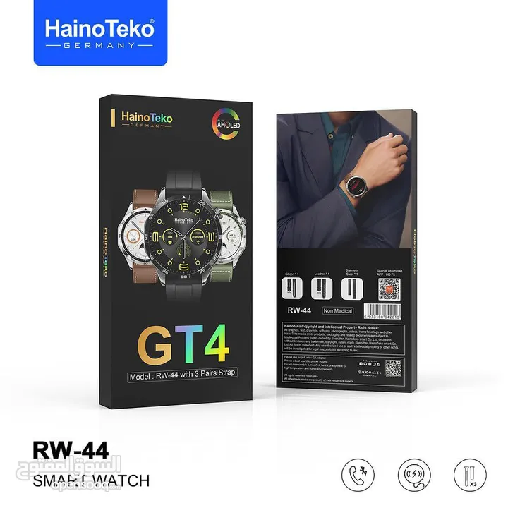 ساعة هاينو تيكو RW-44 (GT4) الذكية    3 سوار(ستانلس ستيل+جلد+سيليكون) شاشة AMOLED HD IPS عالية الدقة